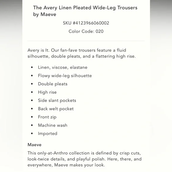 NWT Anthropologie Maeve The Avery Pleated Wide Leg Linen Trousers Pants - Picture 5 of 9